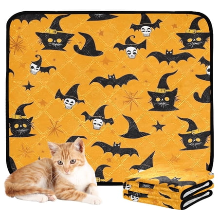Washable Pet Pee Pads with Super Absorbent Reusable Training Pads for Dogs & Cats Pattern Of Cats Bats and Skulls