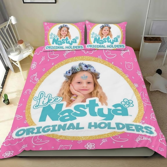 FSMYJJZY 3 Piece Like Nastya Bedding Set Twin Size Duvet Cover Set with 2 Pillowcases Super Soft Cotton Cute Cartoon Bedding Bedroom Gift