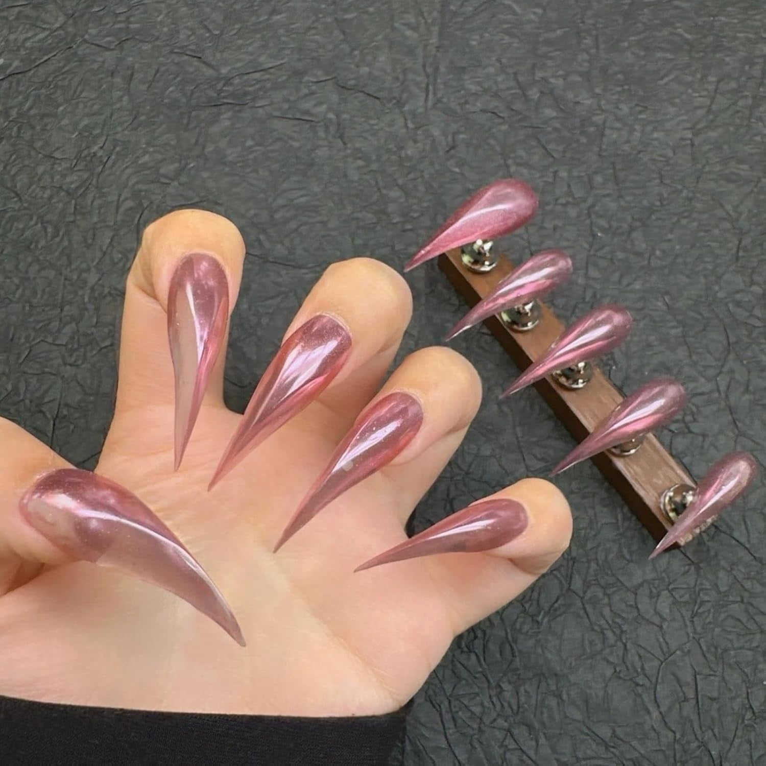 Press Cat Claw on Nails Long Stiletto Aurora Powder Halloween Gothic Pink Animals Style Reusable Thick Acrylic Press on Nails Cat Dragon Eagle Claw False Nail with Designs Glossy Glue on Nail