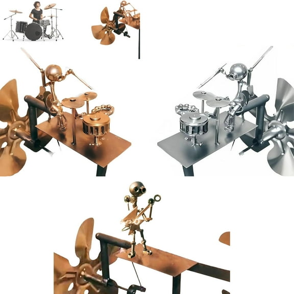 2025 Rock Band Wind Spinner – Handmade Metal Guitarist/Drummer, Lawn Decor for Collectors
