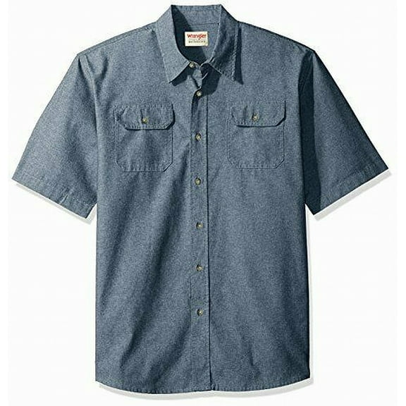 Wrangler Men's Authentics Short Sleeve Classic Woven Shirt, Dark Chambray, Size: S-3XL