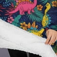 thumbnail image 3 of Oversized Wearable Blanket Hoodie,Colorful Dinosaurs Tropical Floral Pattern Sherpa Blanket Hoodie with Super Pockets,Super Warm Fuzzy Pullover for Women & Men, 3 of 6
