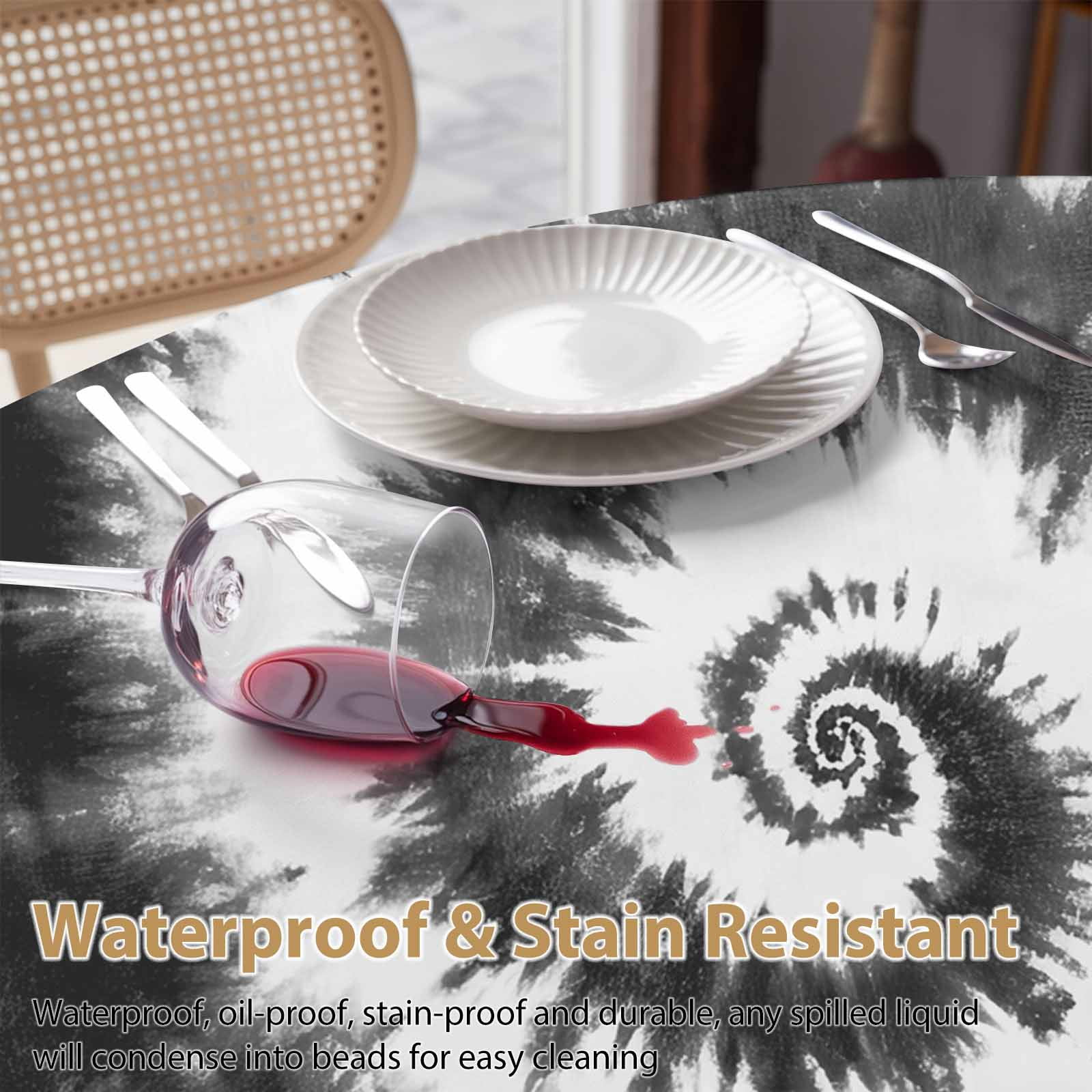 Round Tablecloth Abstract Explosion Tie Dye Waterproof Oil Proof Polyester Table Cloth Cover Decor for Home Dining Outdoor,Patio,Parties, 60" Dia. Black White