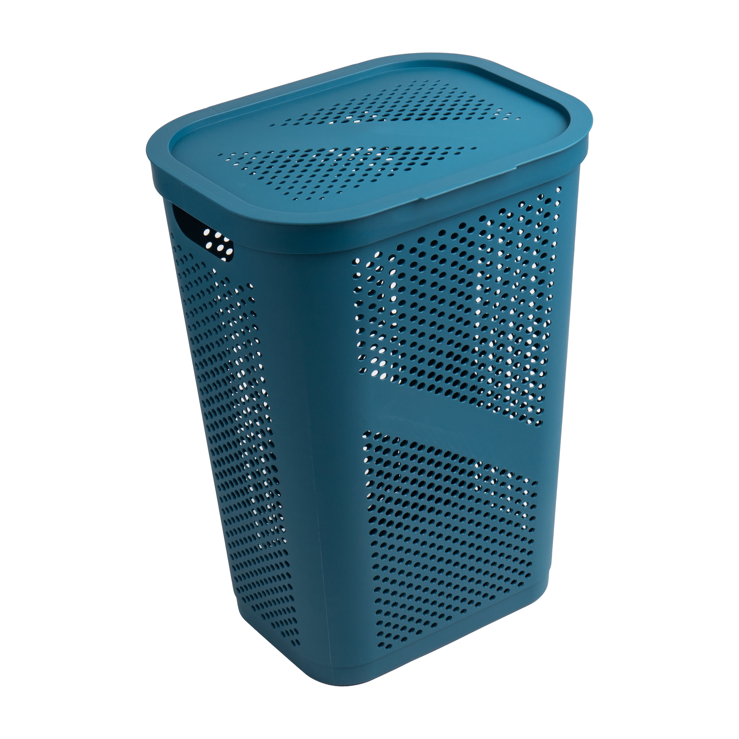 Mind Reader 60L Ventilated Plastic Slim Laundry Hamper with Lid, Blue