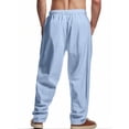thumbnail image 3 of TANBOM Men's Casual Drawstring Loose Wide Leg Linen Pants, Light Blue, 1-Pack, 3XL, 3 of 3