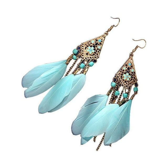 kurtrusly Feathers Earrings Long Drop Dangle Easy Matching Multicolor Classical Comfortable Modern Style Ear Pendants for Women Jewelry light blue