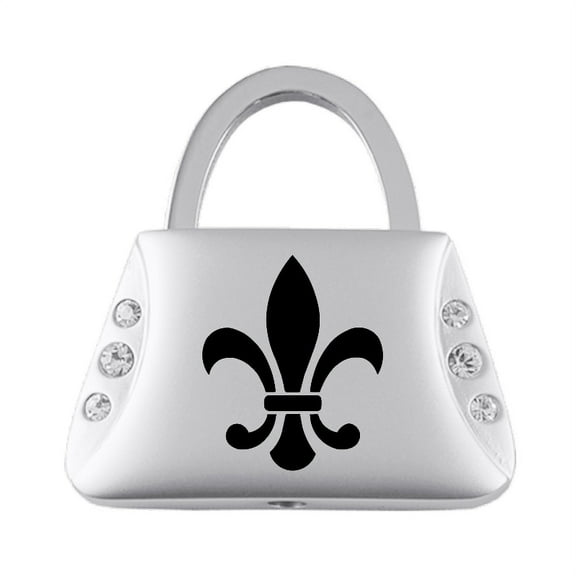 Fleur-De-Lis Jeweled Purse Shape Key Ring (Silver)