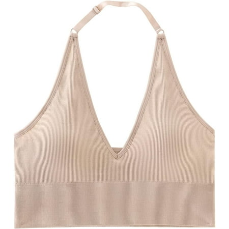 Halter Bra for Women Longline Sports Bra Wireless Seamless Padded Backless Bralette with Adjustable Strap