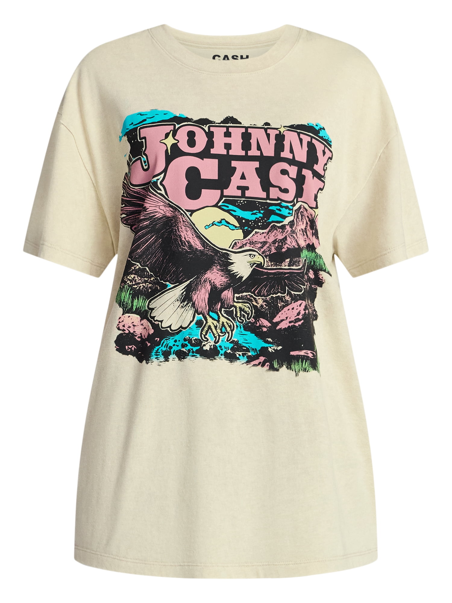 Johnny Cash Women's Graphic Print Tour Tee with Short Sleeves, Sizes XXS-XXL