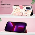 thumbnail image 3 of Nalacover for Motorola Moto G Pure 2022 PU Leather Wallet Case,Stylish Marble Pattern Magnetic Clasp Flip Kickstand Cash Pocket Wireless Charging+Wrist Strap Cover for Girls Women,Pink & White, 3 of 6