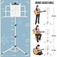 thumbnail image 3 of CAHAYA Portable Sheet Music Stand: Dual Use Desktop Book Holder Folding Lightweight Extra Stable Reinforced with Carrying Bag and Clip for Students Musicians Height Adjustable up to 54.3" CMS0204W, 3 of 7