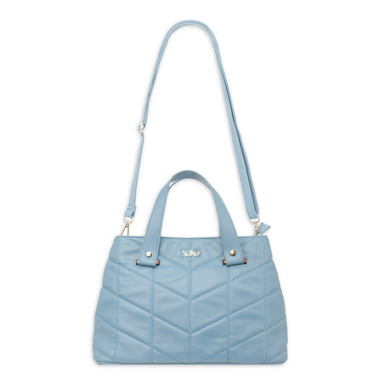 XOXO Women's Blue Vegan Leather Quilted Everyday Tote Bag with Chain Handle  