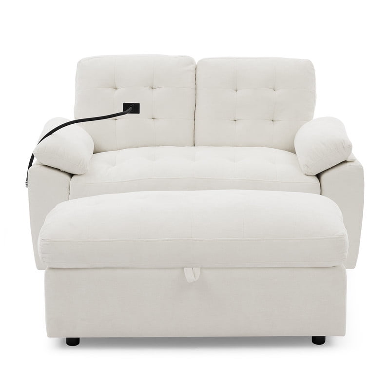 Double Sofa Recliner with Storage Ottoman, Manual Adjustable Reclining Loveseat with USB Charging Port, Phone Stand, and Soft Padded Armrests for Living Room, Apartment, and Home Theater