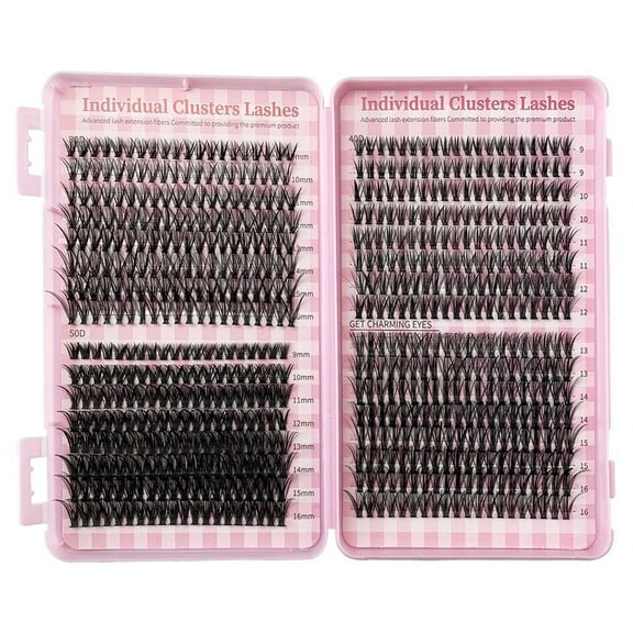 640pcs Mixed Lash Clusters Kit – Stunning 30D 40D 50D 9-16mm Length Individual Lashes Cluster Eyelash Kit Extension DIY Lash Extension D Curl Wispy False Eyelashes Clusters