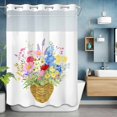 thumbnail image 6 of No Hook Shower Curtains with Snap-in Liner Set, Spring Flowers Basket Waterproof Hotel Style Bathroom Shower Curtain, Colorful Floral Botanical Leaves Breathable Mesh Top Bath Curtains 60''x72'', 6 of 9