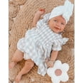 thumbnail image 2 of Okbabeha Newborn Baby Girls Romper Dress Short Sleeve Square Neck Plaid Smocked  one-piece  Bow Headband Infant Summer Clothes 2pcs, 2 of 7