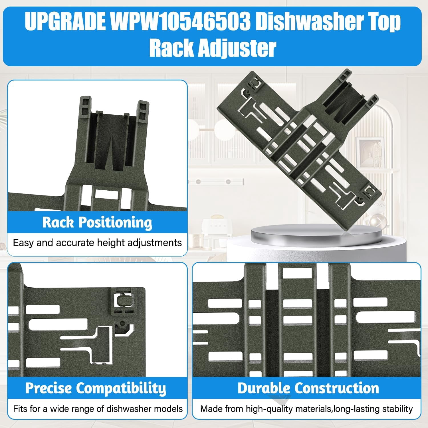 Upgraded WPW10546503 Dishwasher Top Rack Adjuster For Kitchenaid Dishwasher Parts Upper Rack W10546503 Dishwasher Replacement Parts For Whirlpool Kenmore Dishwasher Upper Rack KDTE334GPS0 KDTM354DSS4