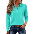 thumbnail image 2 of Long Sleeve Polo Shirts for Women Button Collared Golf Tops Solid Color Breathable Tees, M, 2 of 5