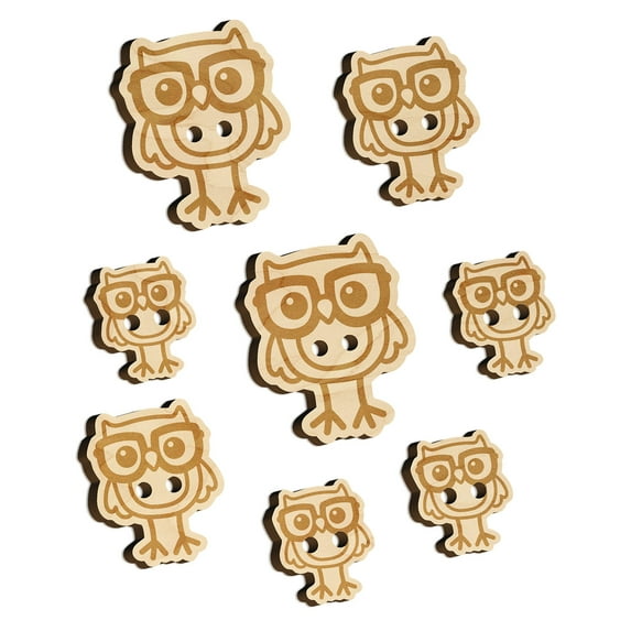 Owl Smart with Glasses Wood Buttons for Crochet Knitting Sewing DIY Craft - Various Sizes (8pcs)