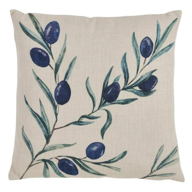 SARO 4007.N18S 18 in. Square Olive Branch Print Throw Pillow - Natural