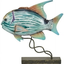 Capiz & Metal Art Small Jackfish on Stand Beige/Blue 8x8x3"