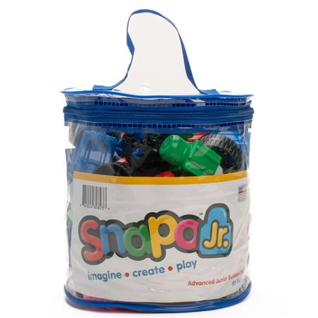 Snapo Jr. Advanced Builder s Kit - 80 pcs - Colorful Blocks & Wheels Connect On All 6 Sides 3D Building Toy Snap-Slide-Rotate Toddlers Kids 18mo+