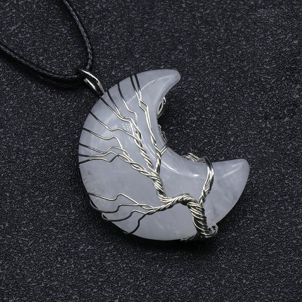 Colgante envuelto en luna de piedra de aventurina verde amatista Collar de cordón de cuero de ópalo de cristal rosa blanco Wmkox8yii fajkfhkj162