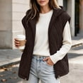 thumbnail image 2 of Cmfcve Womens Plus Size Winter Hooded Quilted Faux Suede Vest Full Zip Sleeveless Jacket Casual Warm Padded Outerwear, 2 of 8