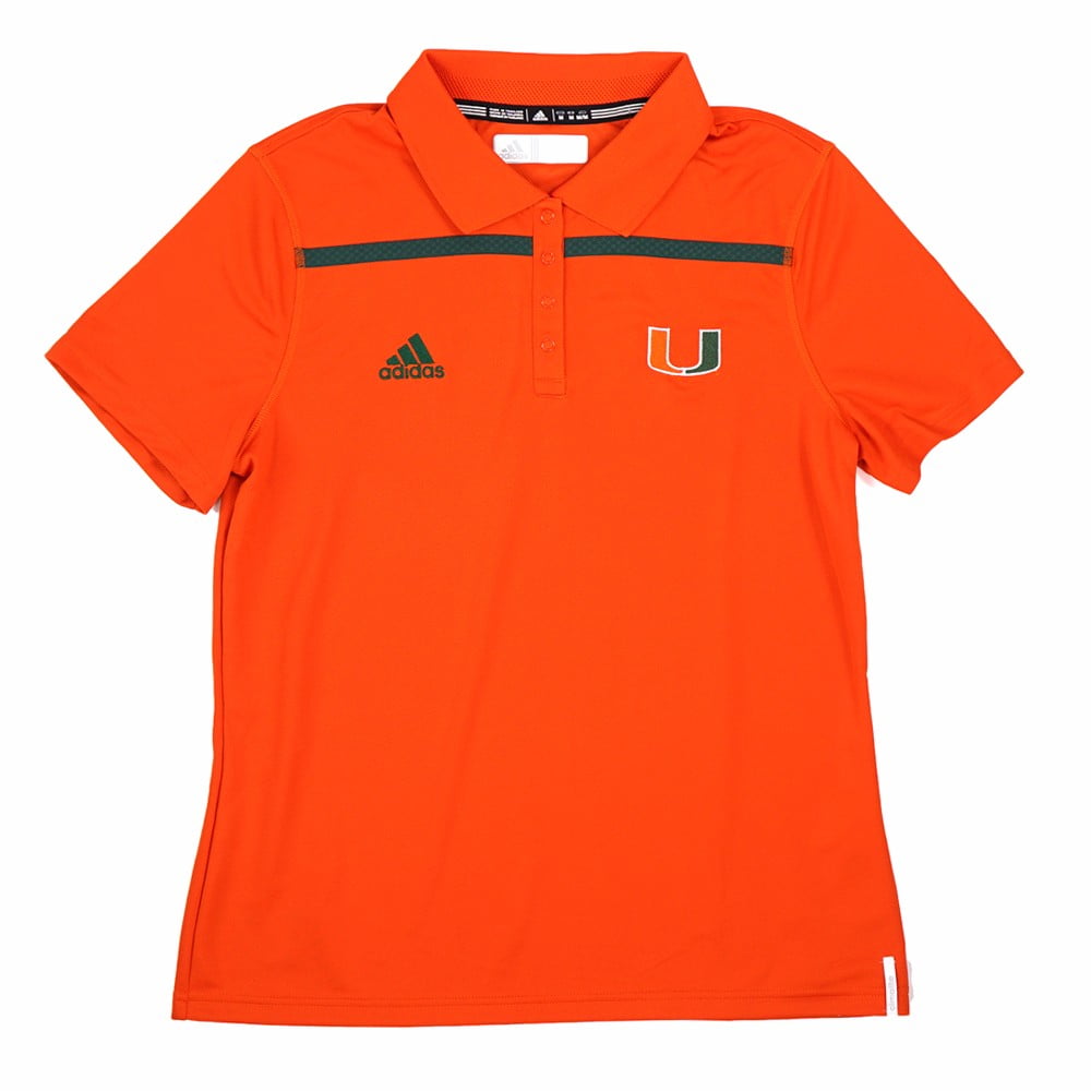 Miami Hurricanes NCAA Adidas Women Orange Sideline Performance Climacool Primary Logo Shirt by Adidas