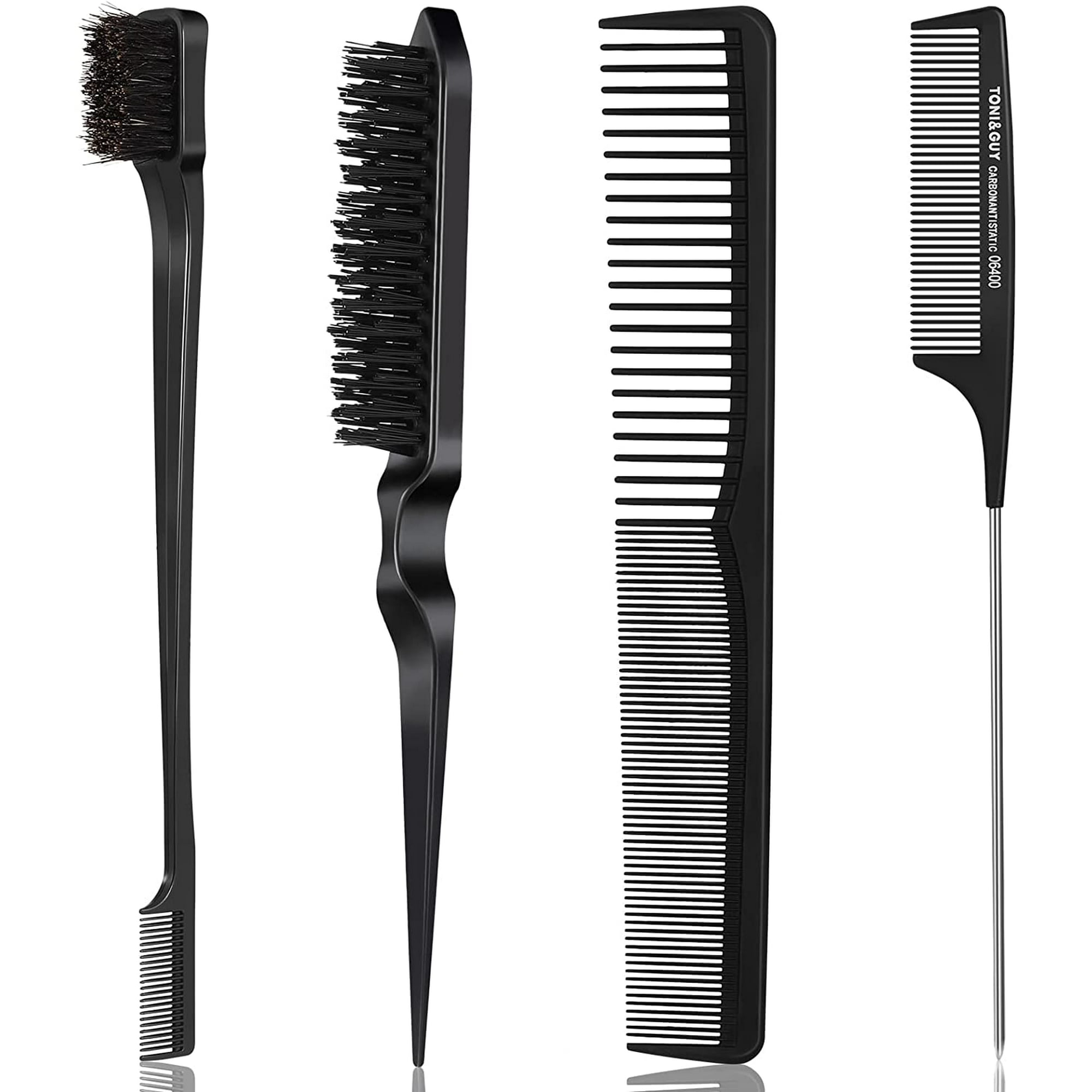 4pcs Teasing Brush Set Hair Styling Comb Kit Includes Fluffy Hair Brush,  Double Sided Edge Control Brush, Triple Teasing Comb, Fine Metal Rat Tail  Comb for Women Hair Salon Hair Slicking |