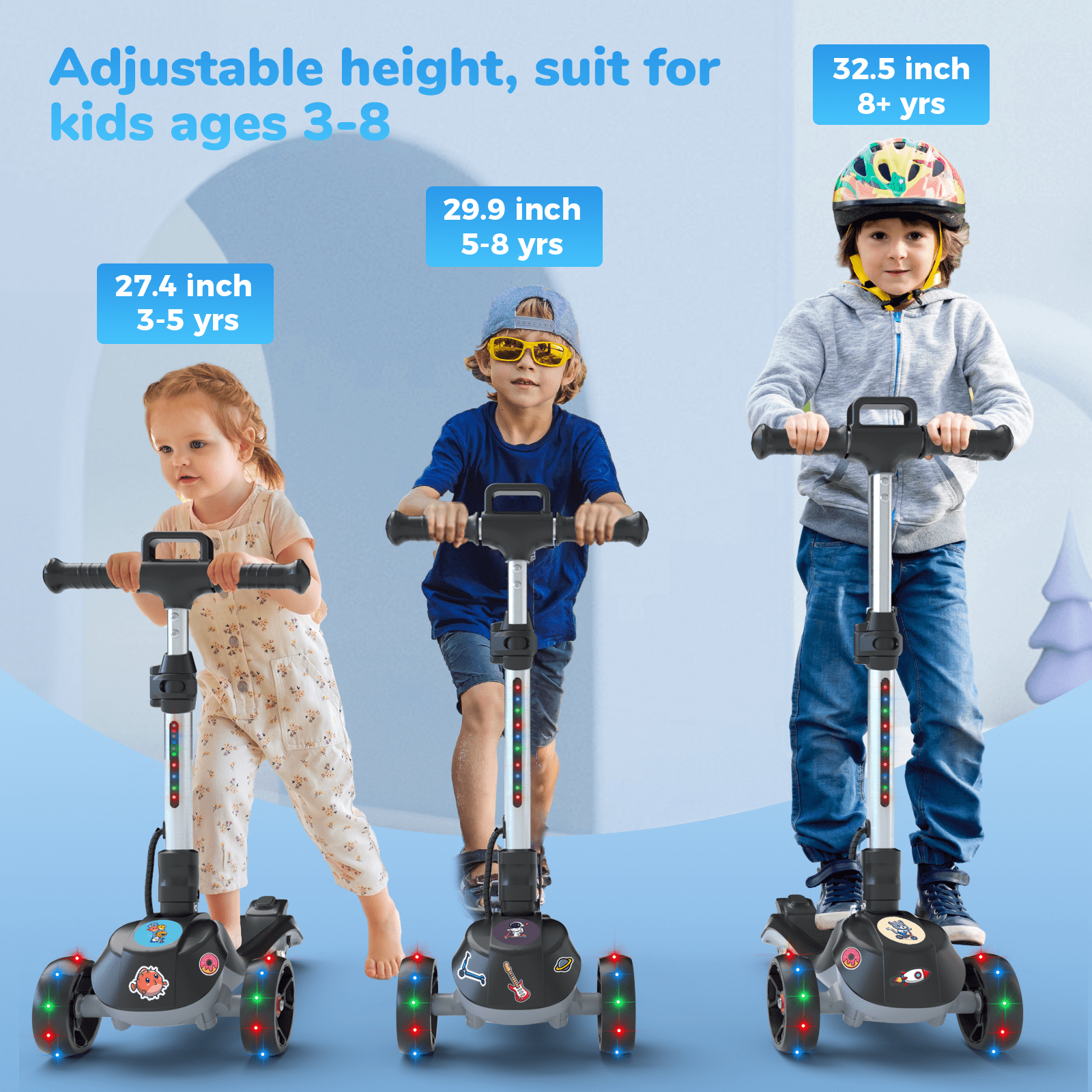 iScooter Electric Scooter for Kids Ages 3-6, Bluetooth Music Speaker, LED Light-up Wheels, Thumb Accelerator, 3-Adjustable Height Toddler Motorized Scooters, 3-Wheels Electric Scooter for Girls/Boys