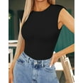 thumbnail image 3 of YOUI-GIFTS Womens Casual Crew Neck Sleeveless Pads Shoulder Bodysuit Tank Tops, 3 of 5