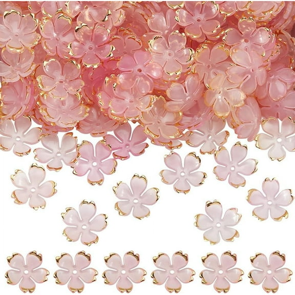 1 Box 200pcs Pink Acrylic Flower Beads Plastic Bead Caps Small Pearl Colored Gradient 5-Petal Flowers Shaped Spacer Bead for Jewelry Making Earrings Necklace Women Adults DIY Crafts Pearl Pink