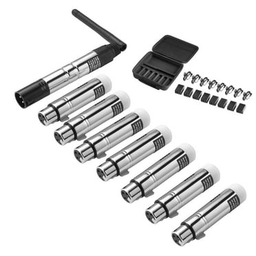 KFFKFF DMX Wireless Receiver Set, Comprising 7 Receivers & 1 Transmitter, Operates on 2.4G ISM Band, Capable of 656 ft Transmission Distance, Comes with Bag and Adapter
