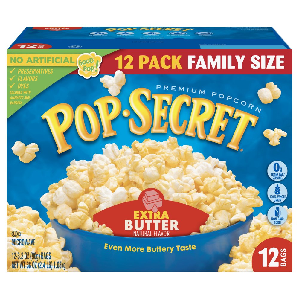 Pop Secret Microwave Popcorn, Extra Butter, 3.2 Oz, 12 Ct