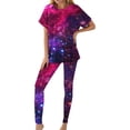 thumbnail image 2 of DHFJKG 2 Piece Sets For Women Summer Workout Outfits Short Sleeve Crew Neck Galaxy Printed T Shirt Leggings Casual Tracksuits Cozy Outfit, 2 of 6