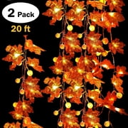 2 Pack Thanksgiving Decoration 20 ft 40 LED Totally Pumpkin& Maple Leaf String Lights for Halloween Thanksgiving Fall Decoration Seasonal Light Party Indoor Outdoor Decor Gift Battery Powered