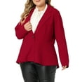 thumbnail image 4 of Agnes Orinda Women's Plus Size Blazer Button Notch Panel Ruffle Peplum Blazers 1X Red, 4 of 6