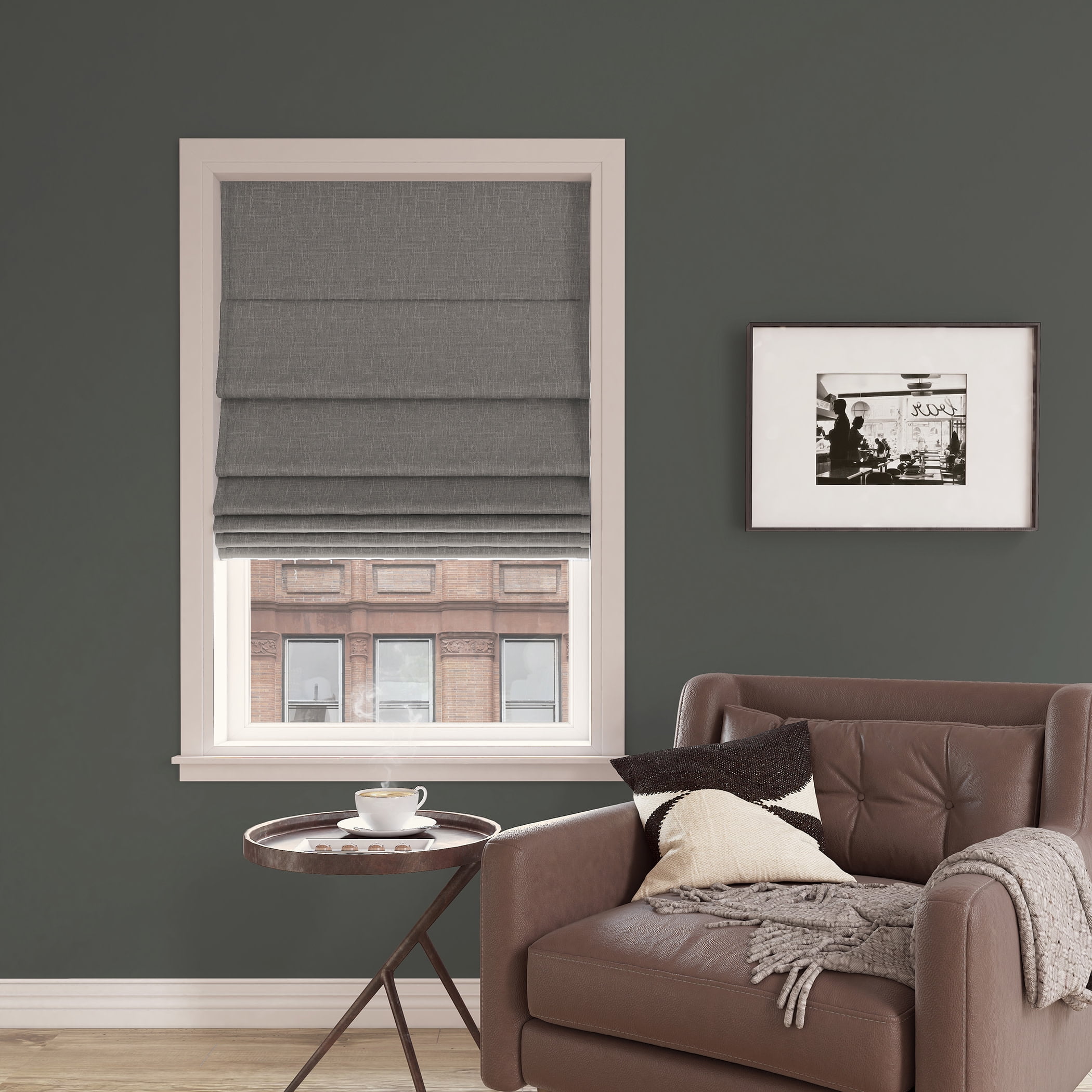 Sun Zero Pryer 1-Piece Textured 100% Blackout Cordless Roman Shade, 39"X64", Steel Gray