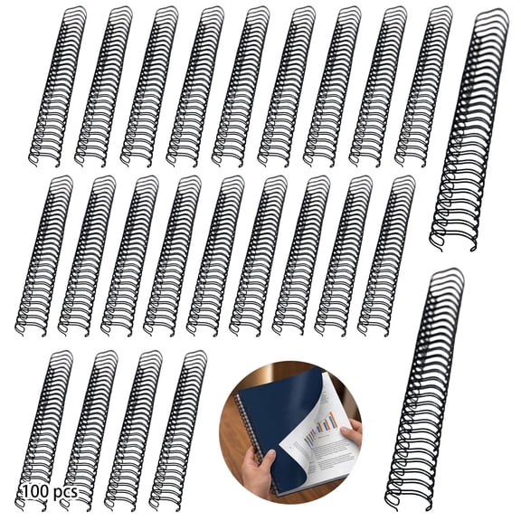 100 Pack Black Metal Double Loop Wire Binding Spines  7/16" 11.1mm 34Hole Twin Loop Coil for 80Sheet Notebooks, Office and Document Binding