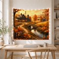 thumbnail image 5 of Autumn Pumpkin Cart by Stone Bridge in Cozy Farmhouse Style for Nature Lovers, Rustic Barn Landscape Art, Thanksgiving Gift Tapestry Wall Hanging for Living Room and Bedroom, 5 of 7