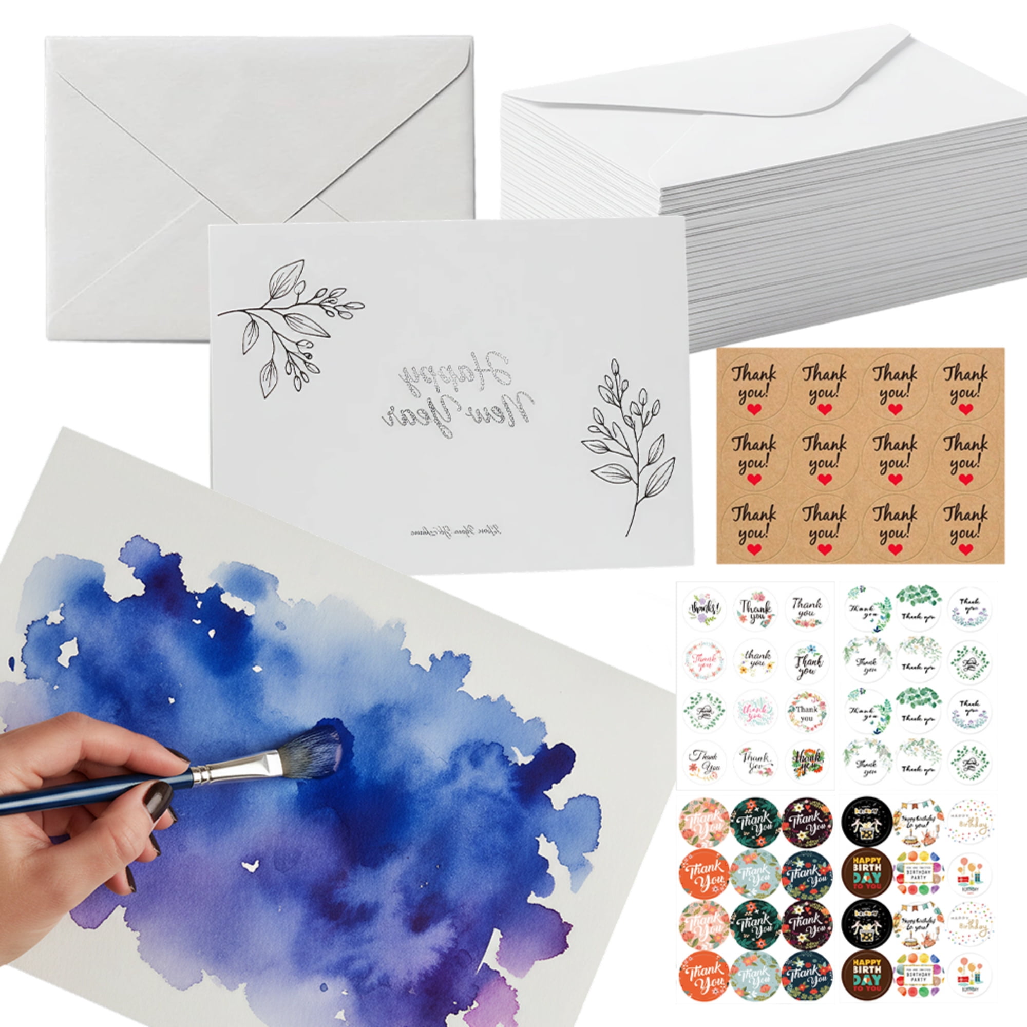 50 Pack Watercolor Cards with Envelopes, 4 x 6 Inch, Perfect for Painting or Card Making, Ideal for Christmas and Birthday Gifts