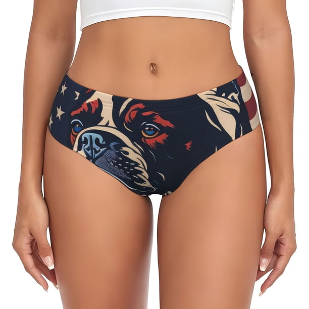 Fotbe Patriotic Bulldog Art Calzones Estampados para Mujer – Ropa Interior de Algodón, Cómoda, Suave y Elástica-3X-Large