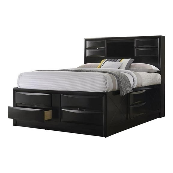 Pemberly Row Modern Wood Queen Platform Storage Bed in Black
