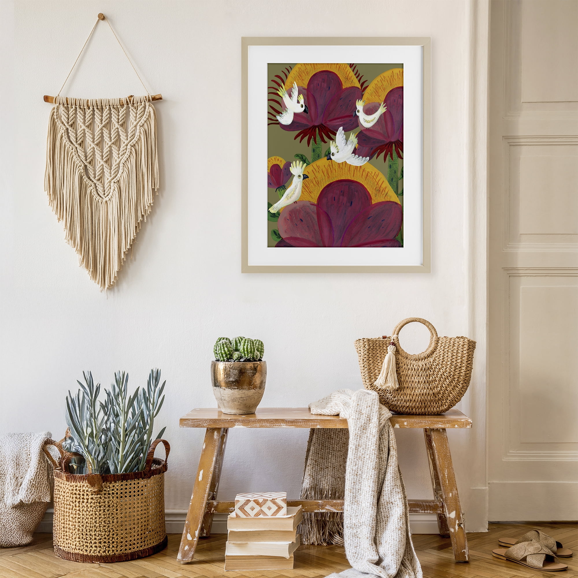 Stupell Industries Tropical Cockatoos & Plants Birch Framed Print Under Glass, design by Kay Widdowson