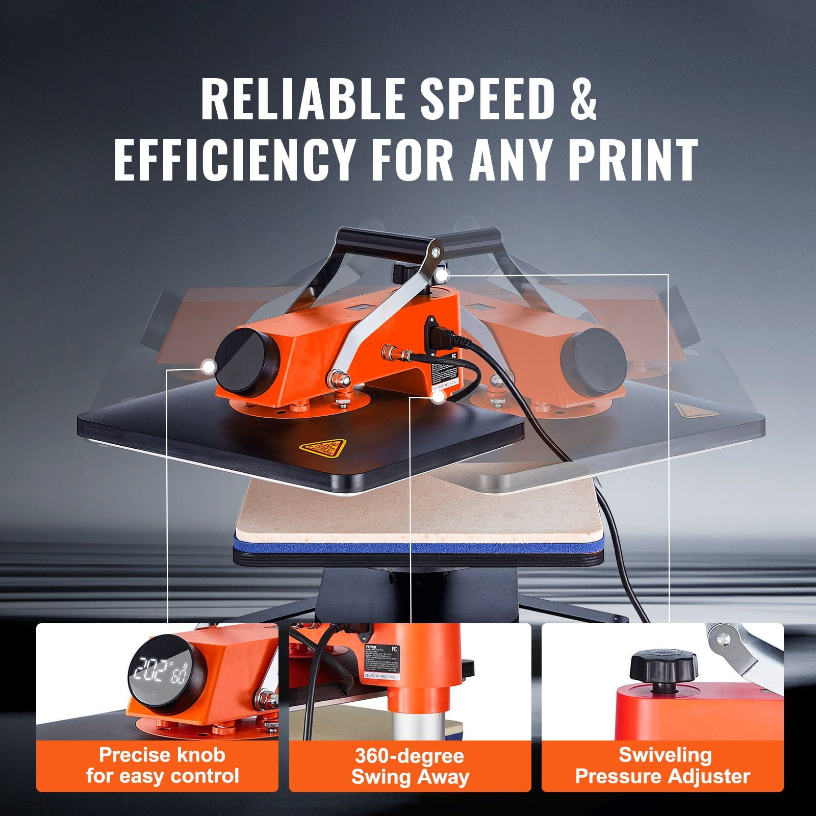 5-in-1 Heat Press Machine, 12" x 15" Fast Heating, 360 Swing Away Digital Sublimation Transfer, T-Shirt Vinyl Transfer Printer for Banners Canvas Bag Shirts Pillow Cups Caps Plates