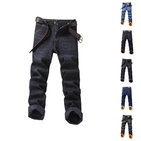 Lined Jeans Men 2026 Fall Winter Warm Straight Leg Business Casual Denim Pants Jean Pants Trousers with Pockets