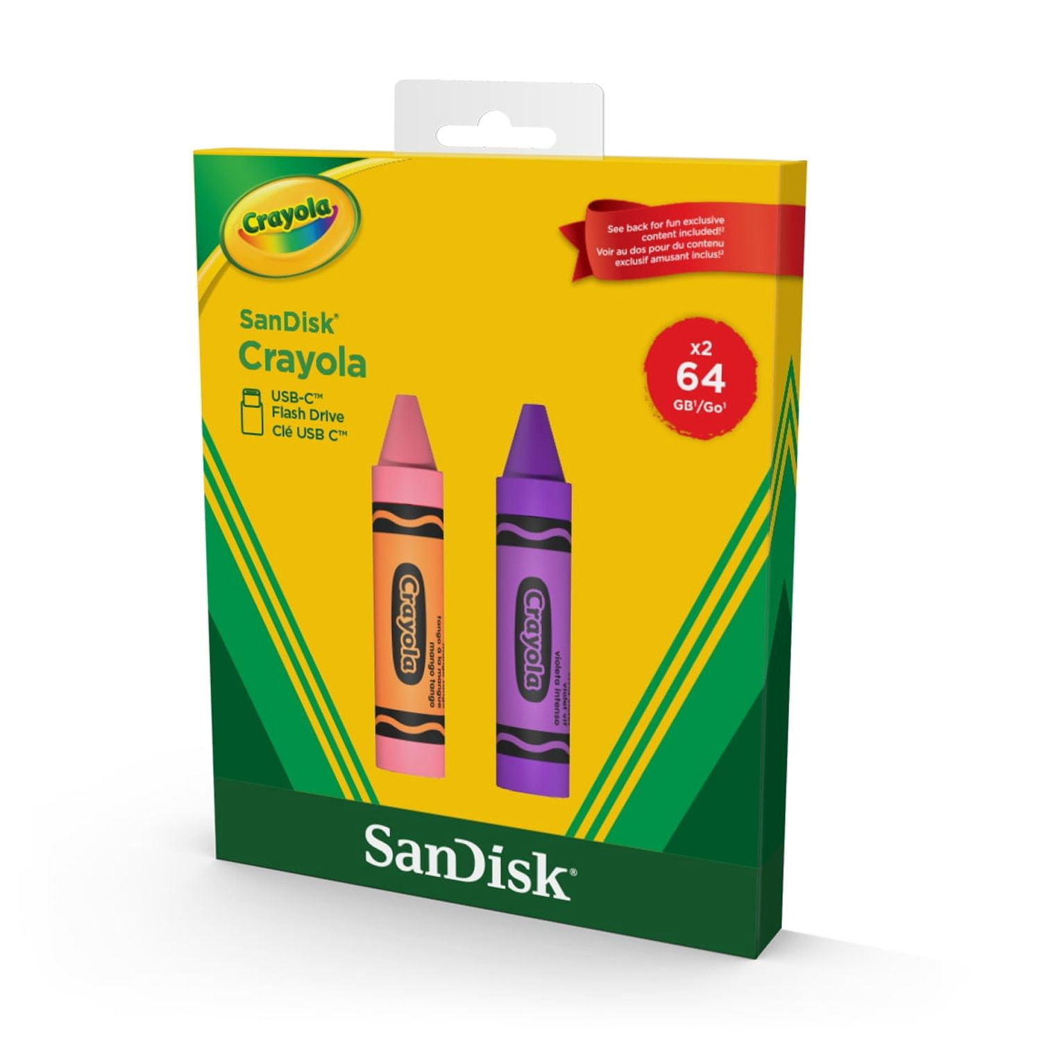 Sandisk Crayola 64GB  USB-C Flash Drive, 2PK Mango Tango and Vivid Violet
