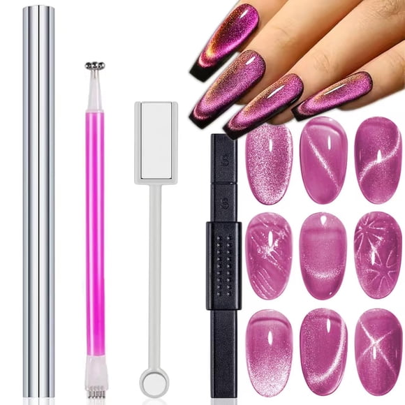 HYWWPFLAY 4 Piezas Imán de Ojo de Gato Cilíndrico Extra Grande para Uñas Barra de Esmalte de Gel Magnético de Doble Cabeza Imán de Uñas Multifunción Fuerte Magia Herramienta de Diseño de Manicura de O