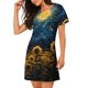 thumbnail image 2 of Balery Oil Starry Sky Sunflower Camisón de manga corta con cuello redondo para mujer, cómodo y elegante., 2 of 6